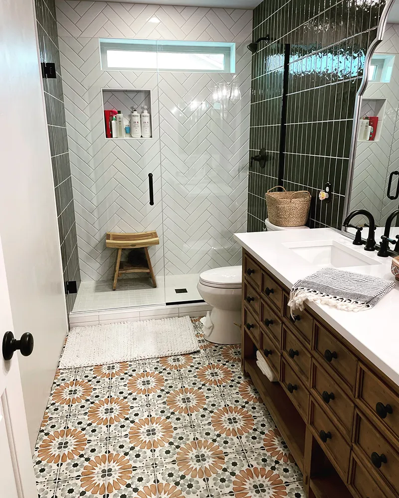 Patterned Tile In Bathroom | Legend Flooring